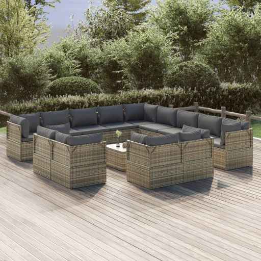 vidaXL 14 pcs conjunto lounge de jardim c/ almofadões vime PE cinzento