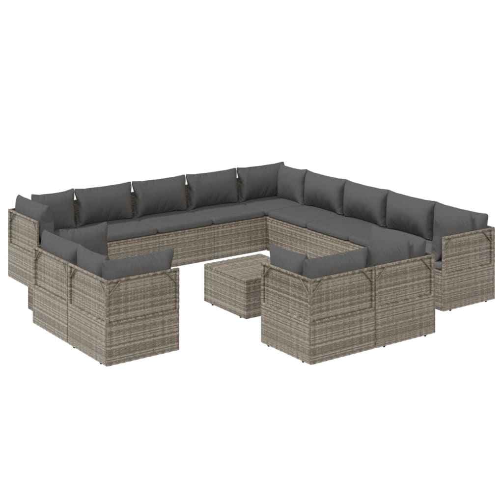 vidaXL 14 pcs conjunto lounge de jardim c/ almofadões vime PE cinzento