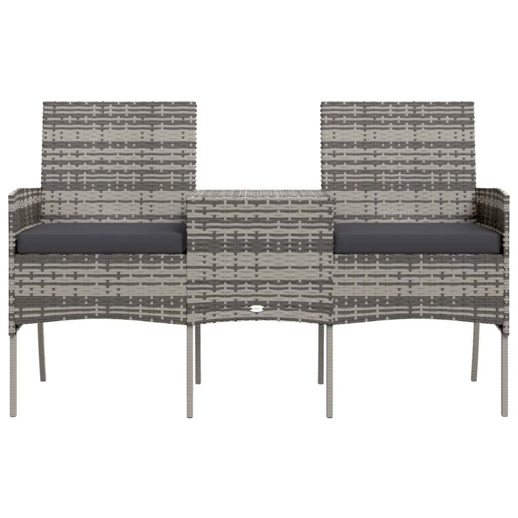 vidaXL Banco de jardim 2 lugares c/ mesa de centro vime PE antracite