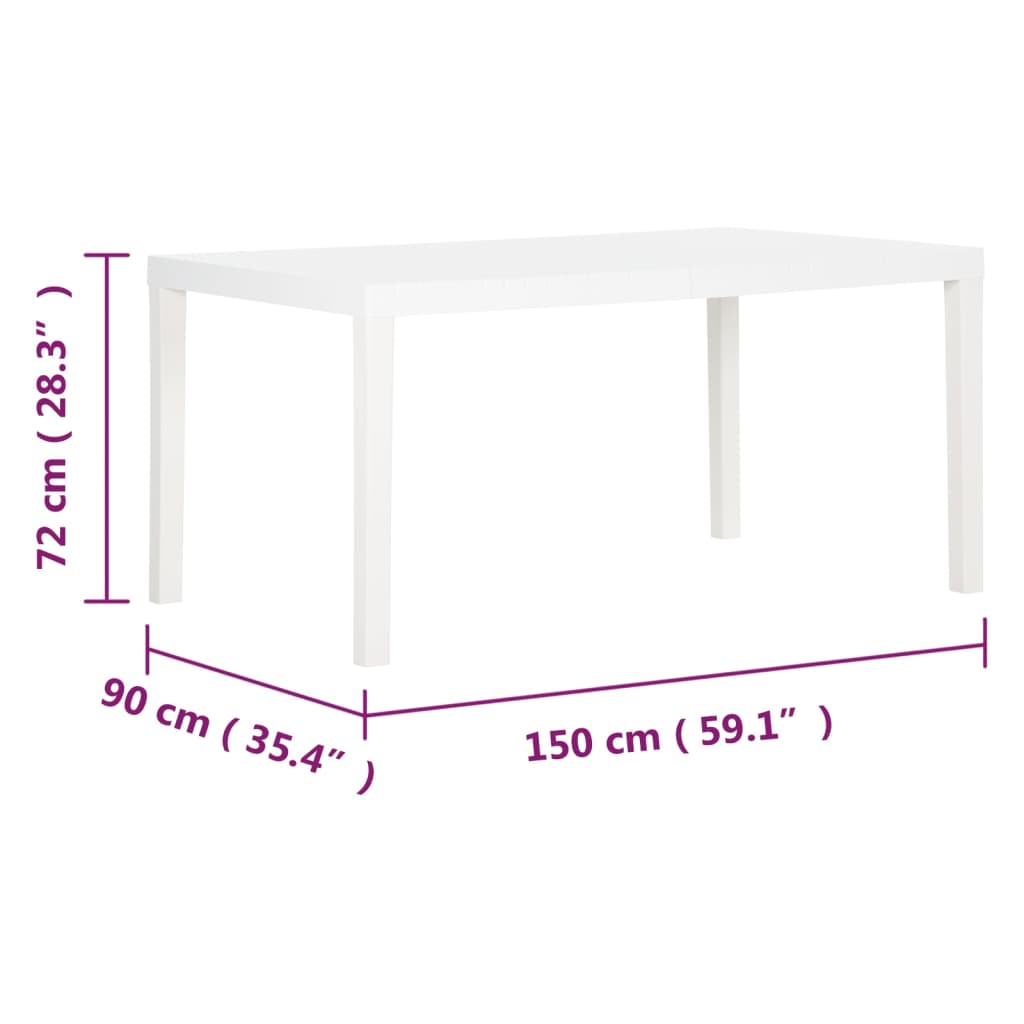 vidaXL Mesa de jardim 150x90x72 cm PP branco