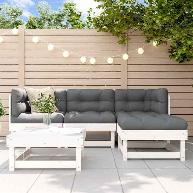 vidaXL 5 pcs conjunto lounge de jardim madeira de pinho maciça branco