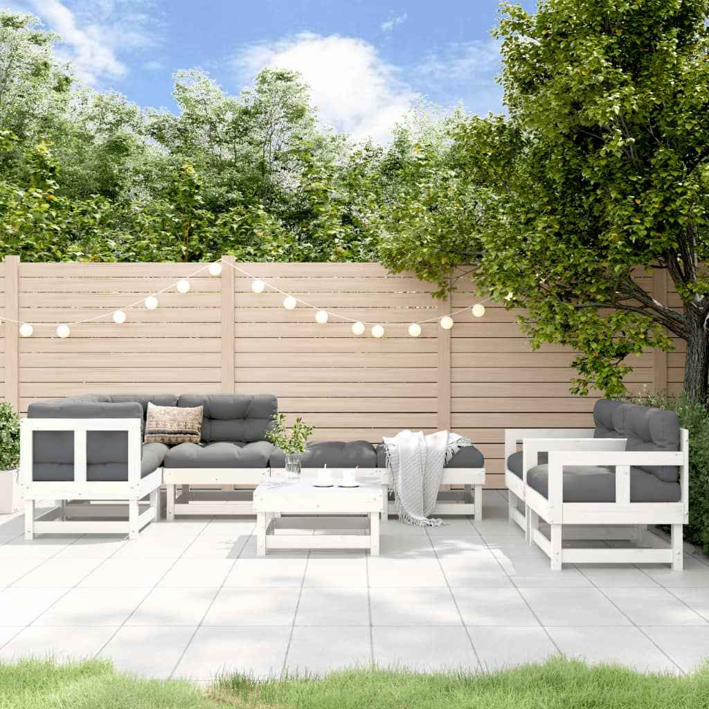 vidaXL 8 pcs conjunto lounge de jardim pinho maciço branco