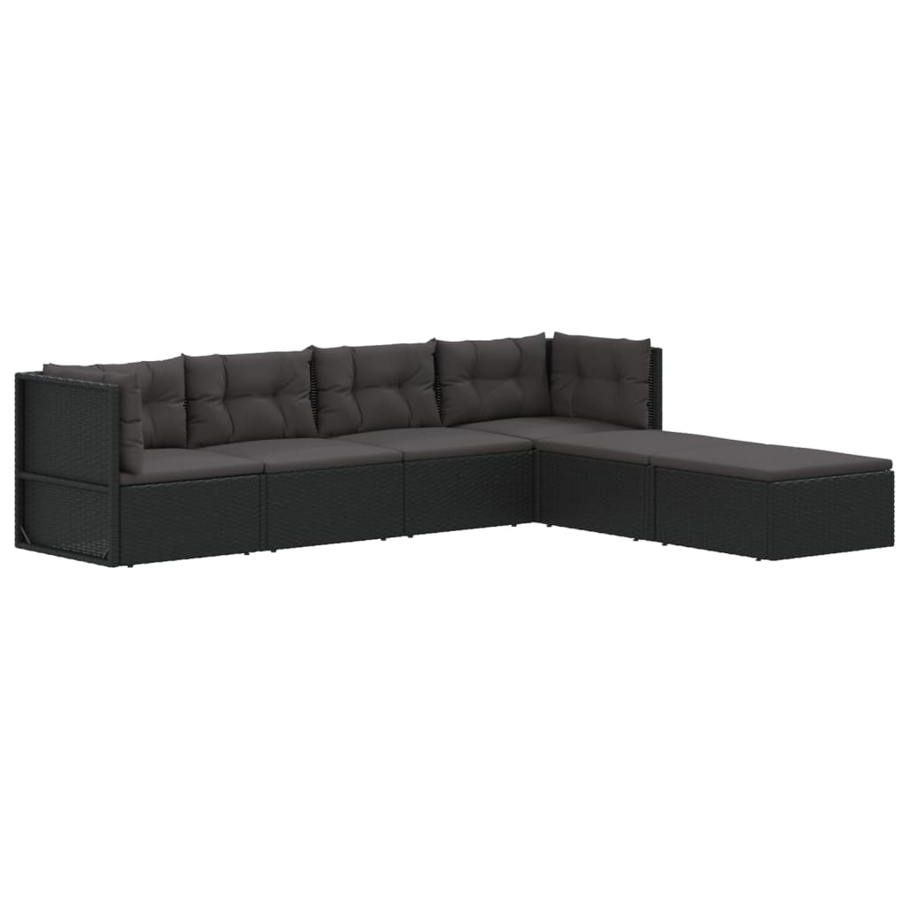 vidaXL 6 pcs conjunto lounge de jardim c/ almofadões vime PE preto