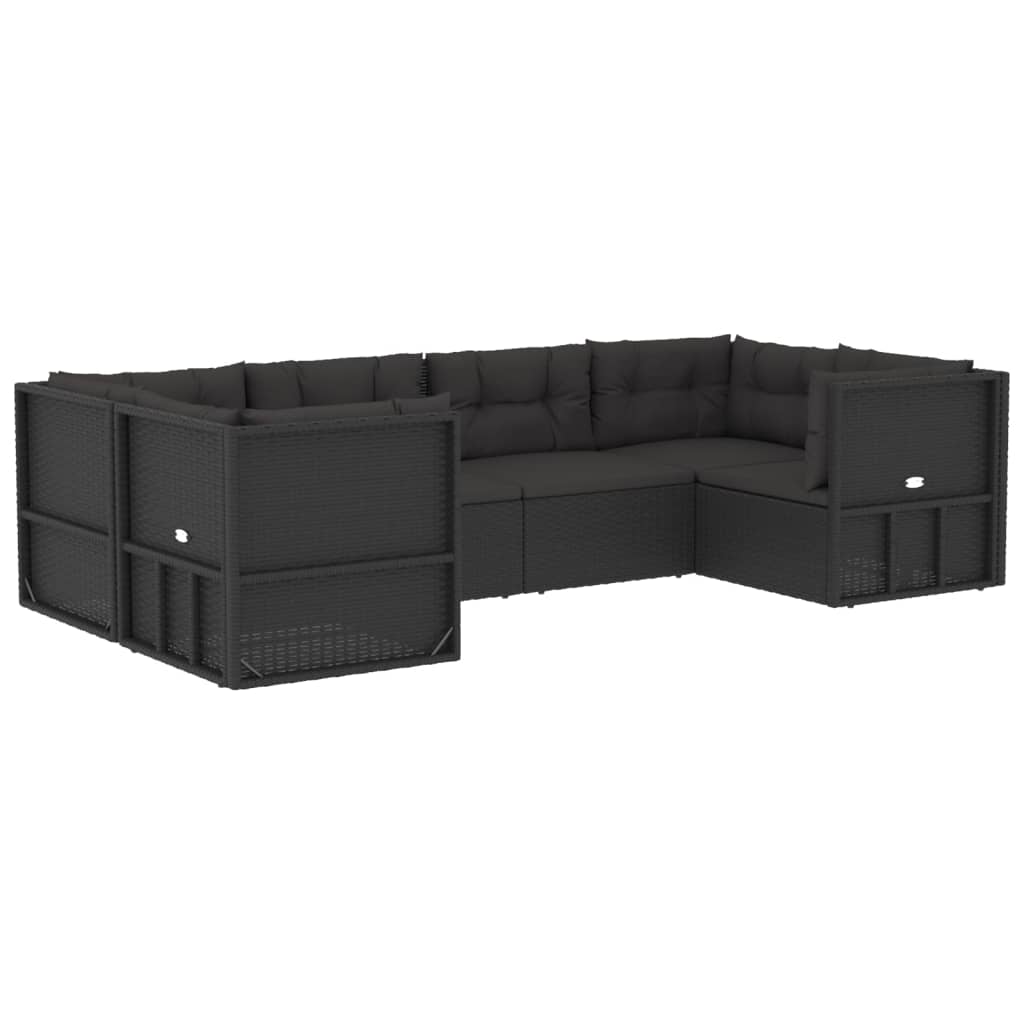 vidaXL 6 pcs conjunto lounge de jardim c/ almofadões vime PE preto