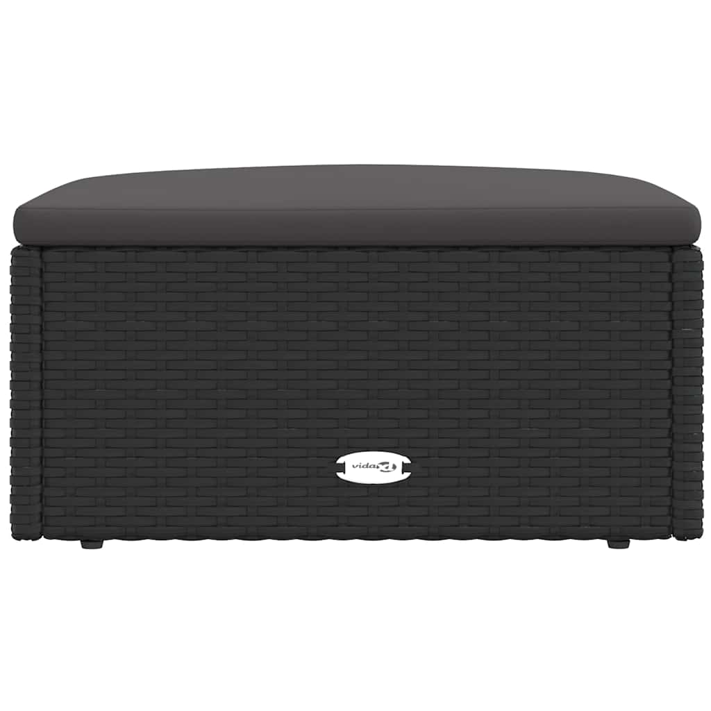 vidaXL Apoio de pés para jardim com almofadão vime PE preto