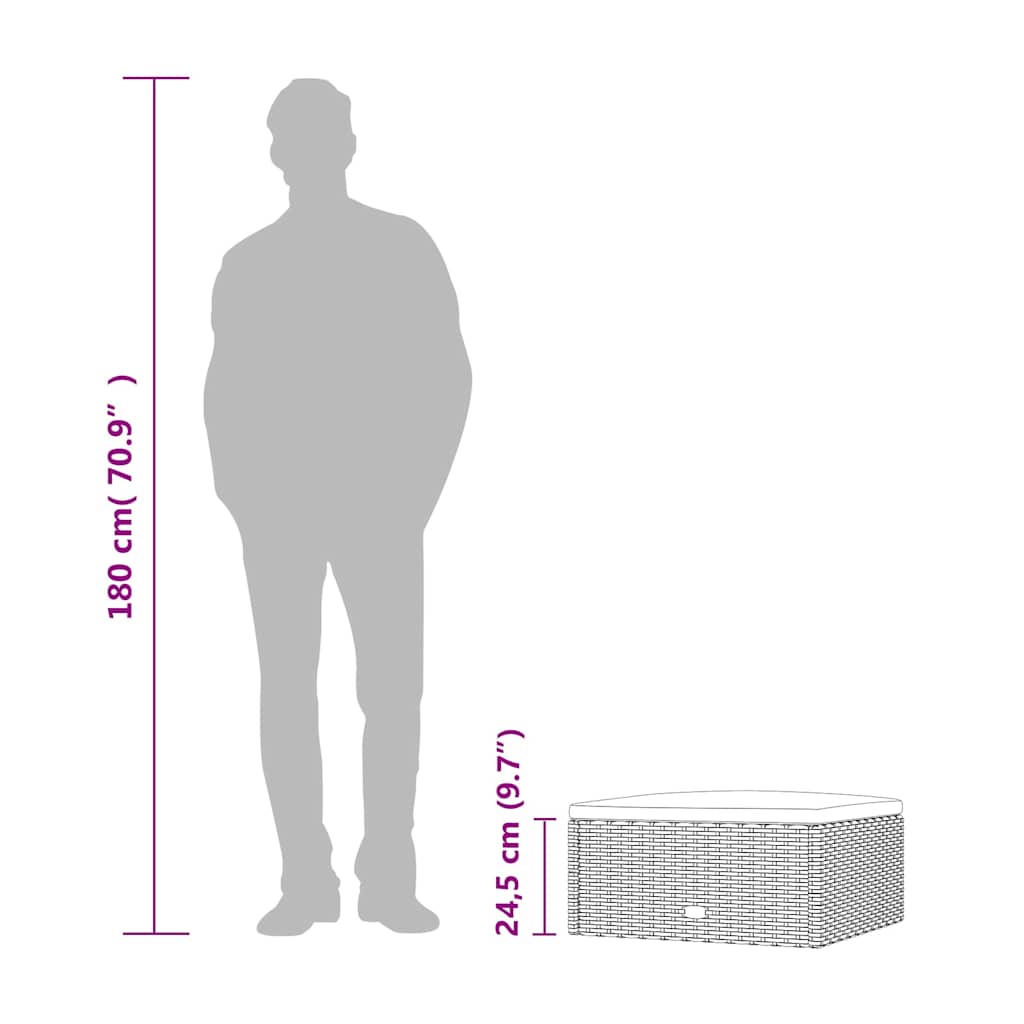 vidaXL Apoio de pés para jardim com almofadão vime PE preto