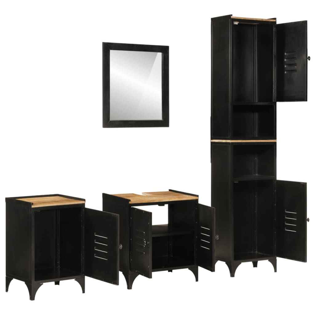 Conjunto de muebles de baño vidaXL de 4 piezas con hierro y manguera sólida.