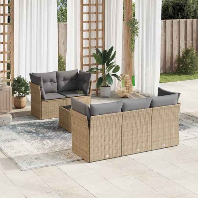 vidaXL 6 pcs conjunto sofás de jardim c/ almofadões vime PE preto