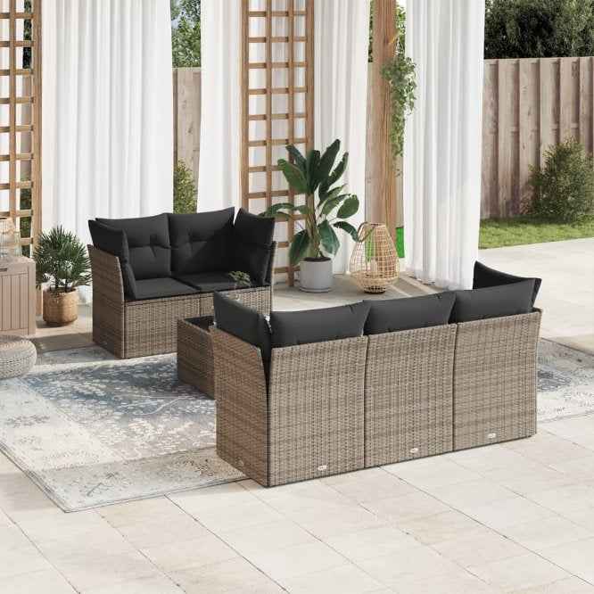 vidaXL 6 pcs conjunto sofás de jardim c/ almofadões vime PE preto