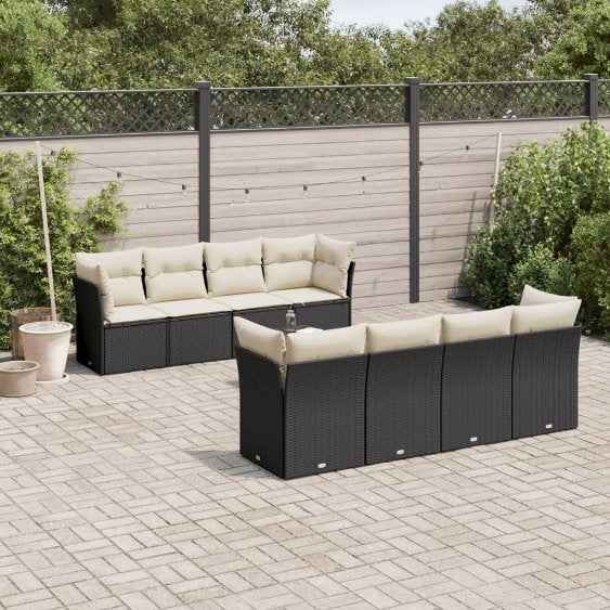vidaXL 9 pcs conjunto de sofás p/ jardim c/ almofadões vime PE preto