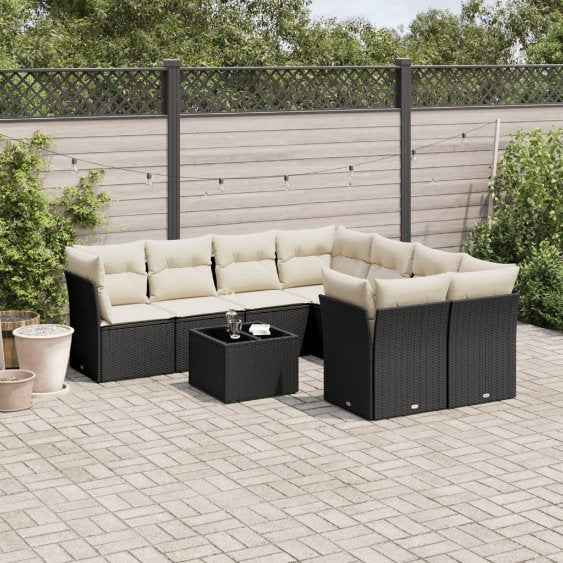 vidaXL 9 pcs conjunto de sofás p/ jardim c/ almofadões vime PE preto