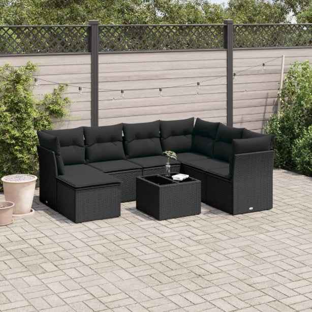 vidaXL 7 pcs conjunto de sofás p/ jardim c/ almofadões vime PE preto