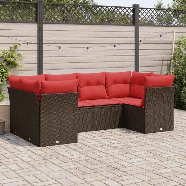 vidaXL 6 pcs conjunto de sofás jardim c/ almofadões vime PE castanho