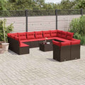 vidaXL 13-piece garden sofa set with cushions, brown PE wicker.