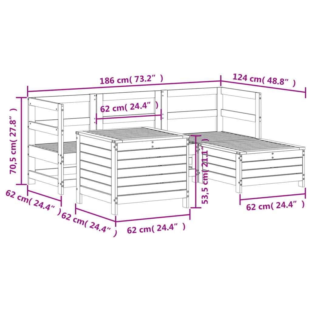 vidaXL 5 pcs conjunto de sofás de jardim madeira pinho maciça branco