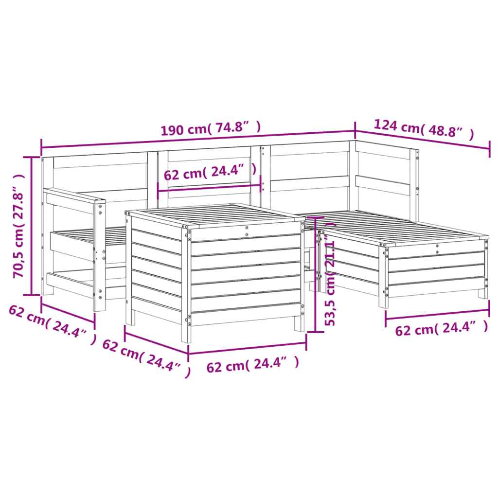 vidaXL 5 pcs conjunto de sofás de jardim madeira pinho maciça branco