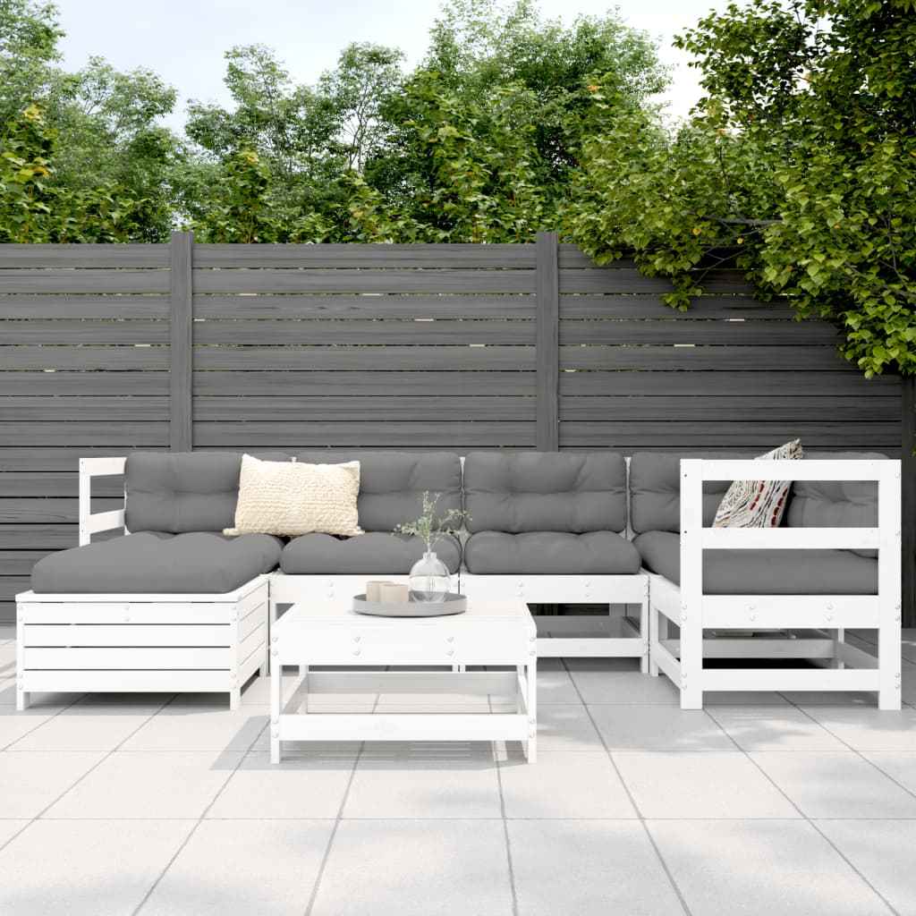 vidaXL 7 pcs conjunto de sofás para jardim pinho maciço branco