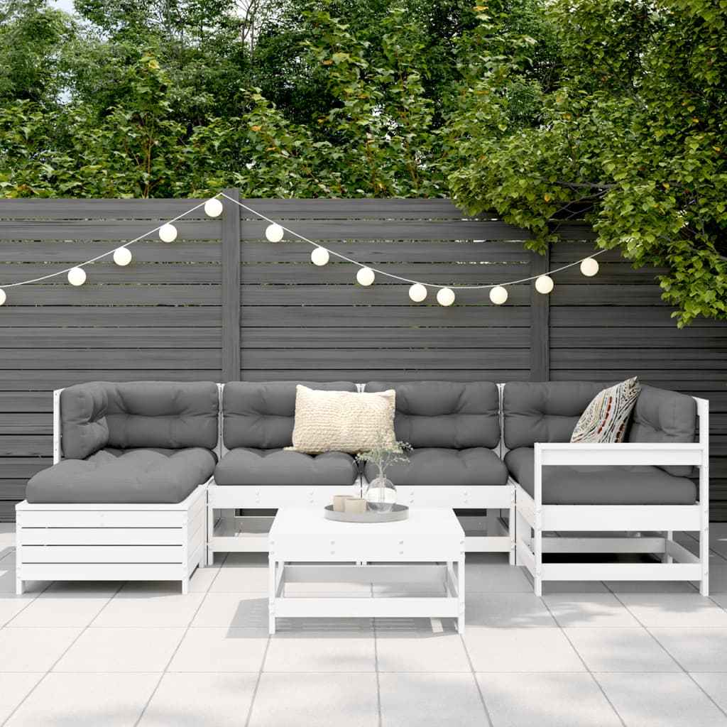 vidaXL 7 pcs conjunto de sofás para jardim pinho maciço branco