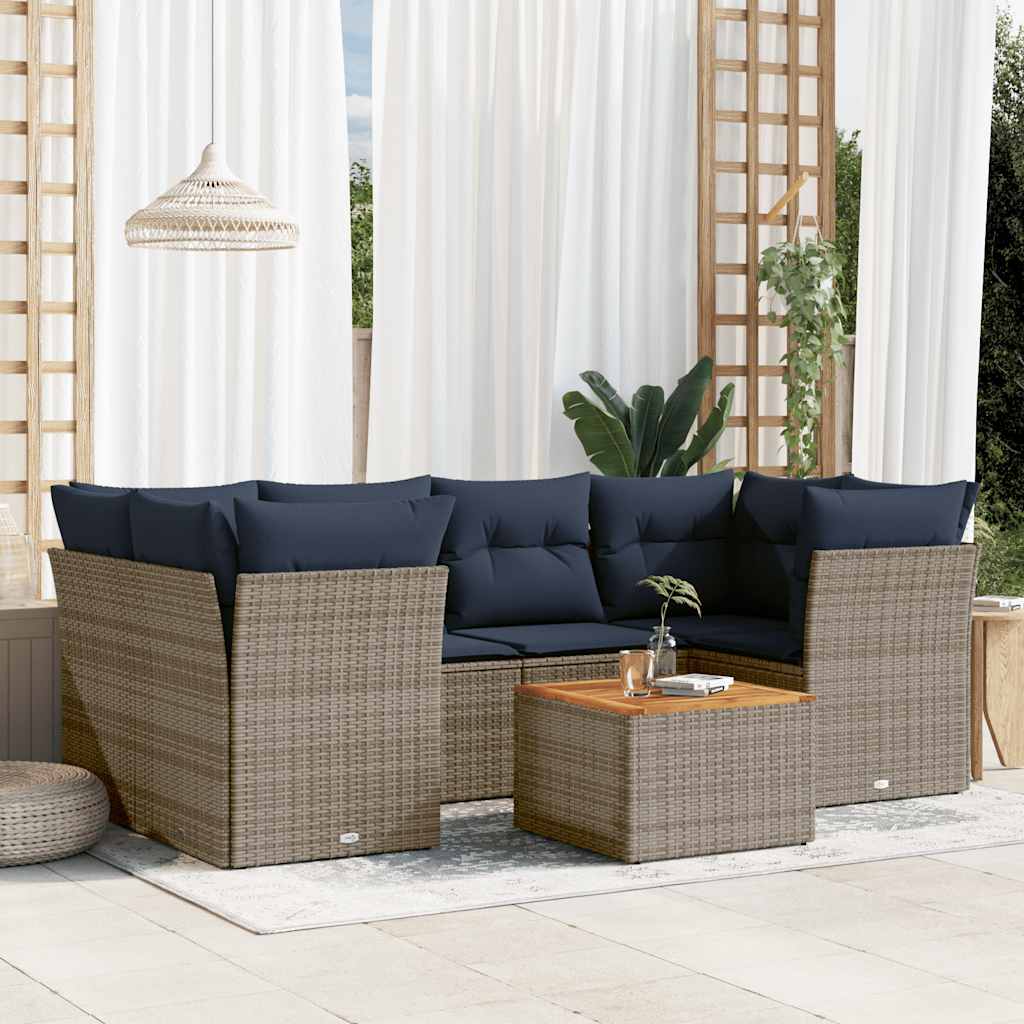 vidaXL 7-piece garden sofa set with wicker cushions, PE gray.