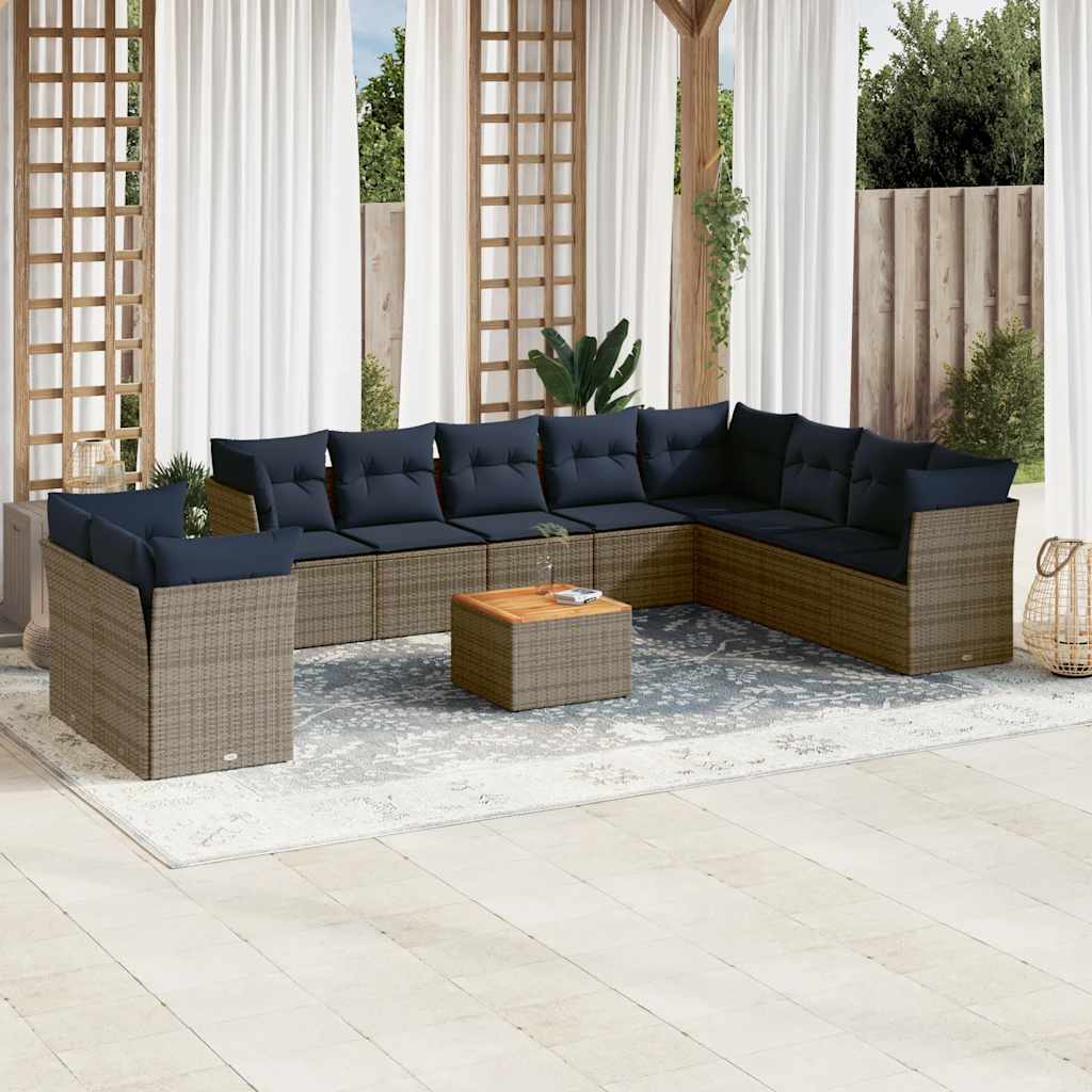 vidaXL 11-piece garden sofa set with cushions, gray PE wicker.