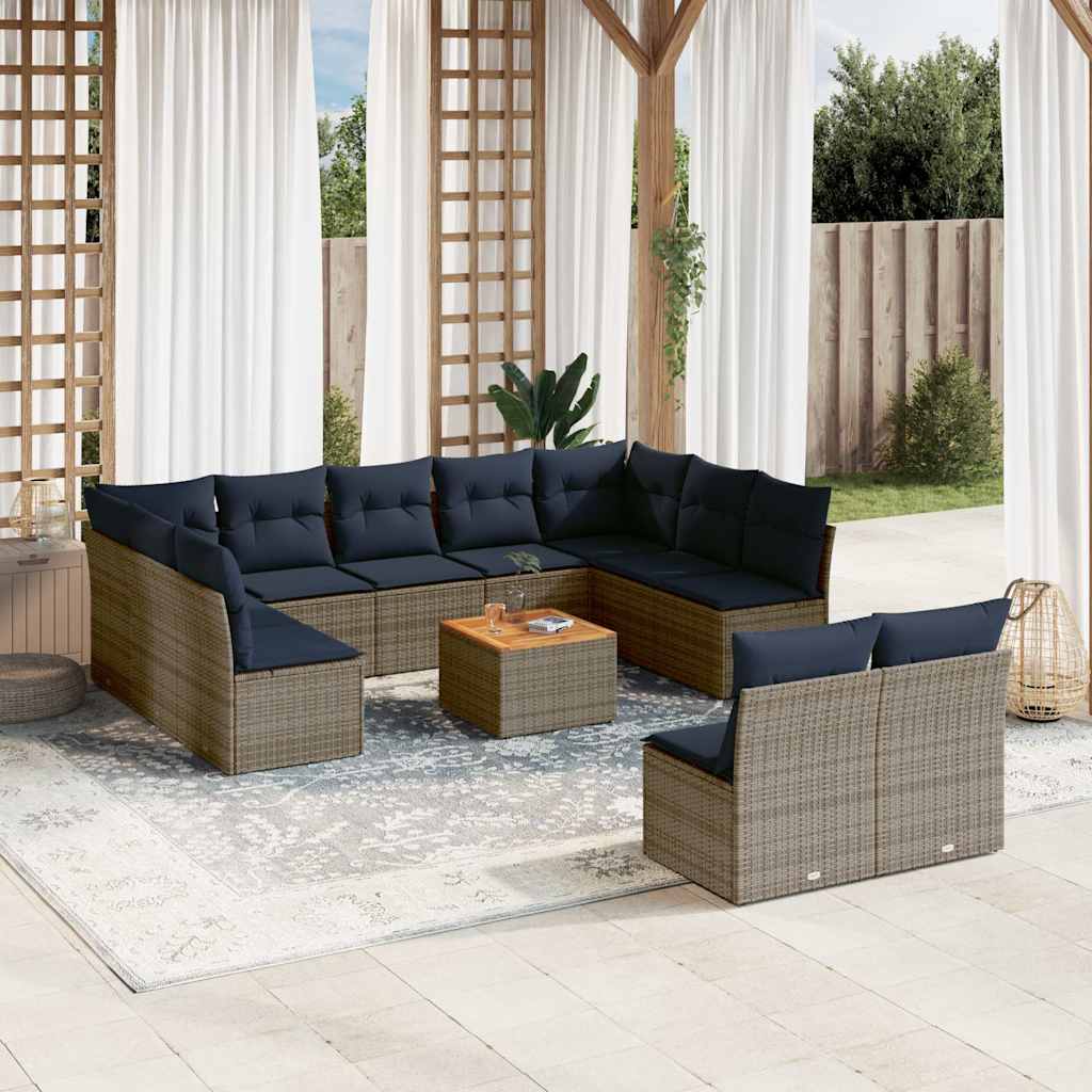 vidaXL 12-piece garden sofa set with wicker cushions, gray PE fabric.