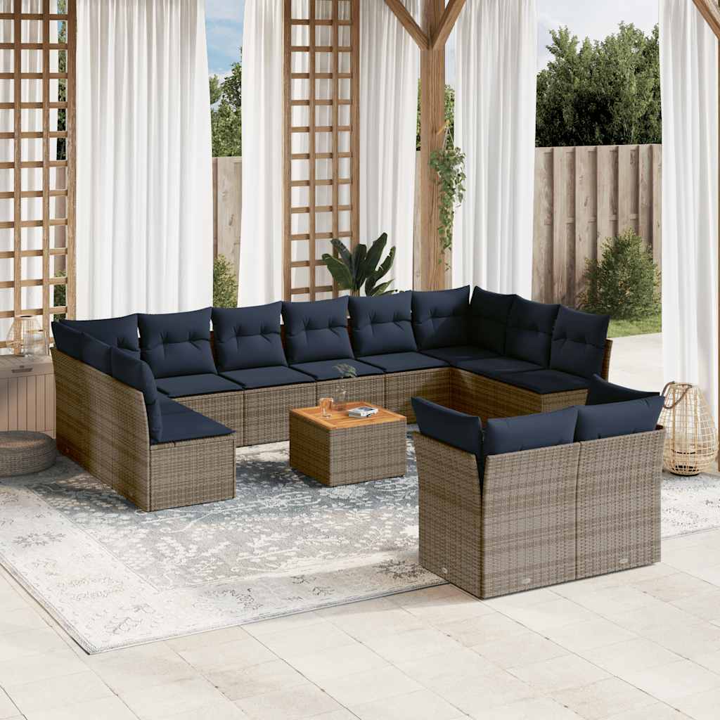 vidaXL 13-piece garden sofa set with wicker cushions, PE gray.