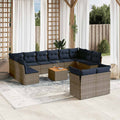 vidaXL 13-piece garden sofa set with wicker cushions, PE gray.