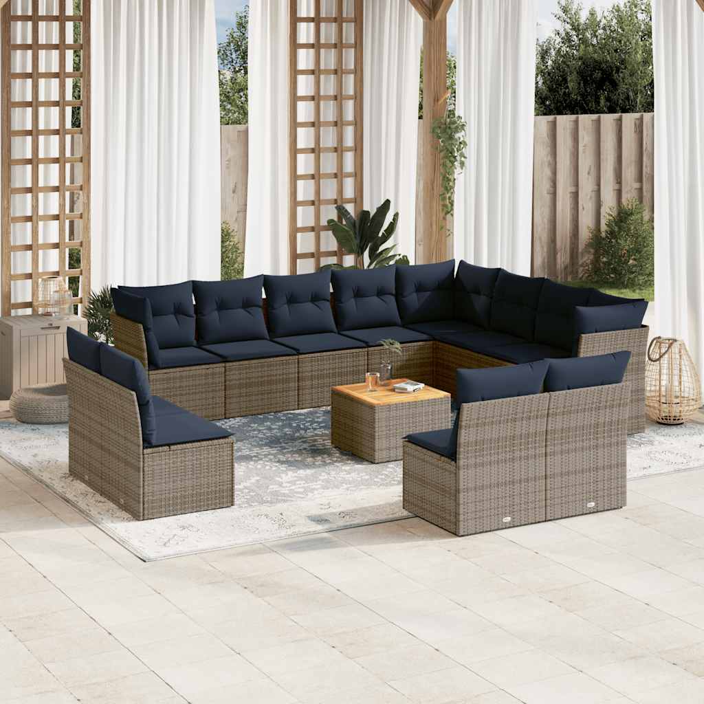 vidaXL 13-piece garden sofa set with wicker cushions, PE gray.