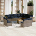vidaXL 13-piece garden sofa set with wicker cushions, PE gray.