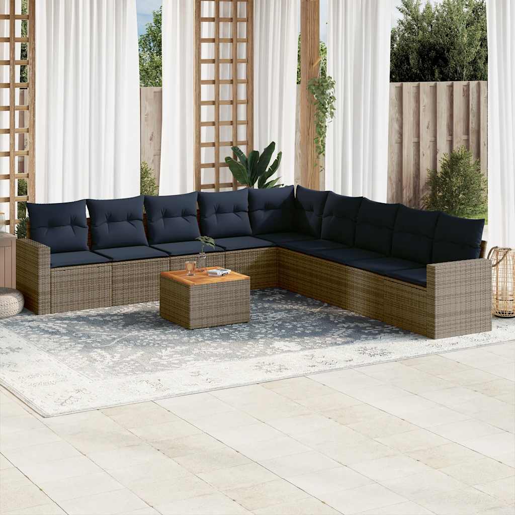 vidaXL 10 pcs garden sofa set with cushions, gray PE wicker