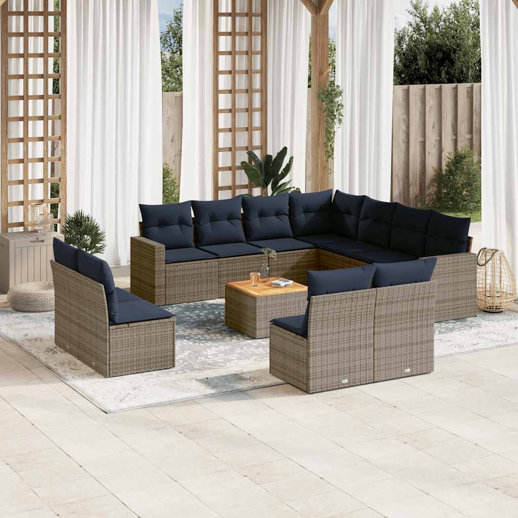 vidaXL 12-piece garden sofa set with wicker cushions, PE gray.