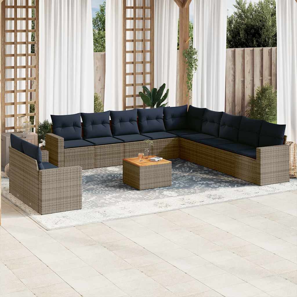 vidaXL 12-piece garden sofa set with wicker cushions, gray PE fabric.