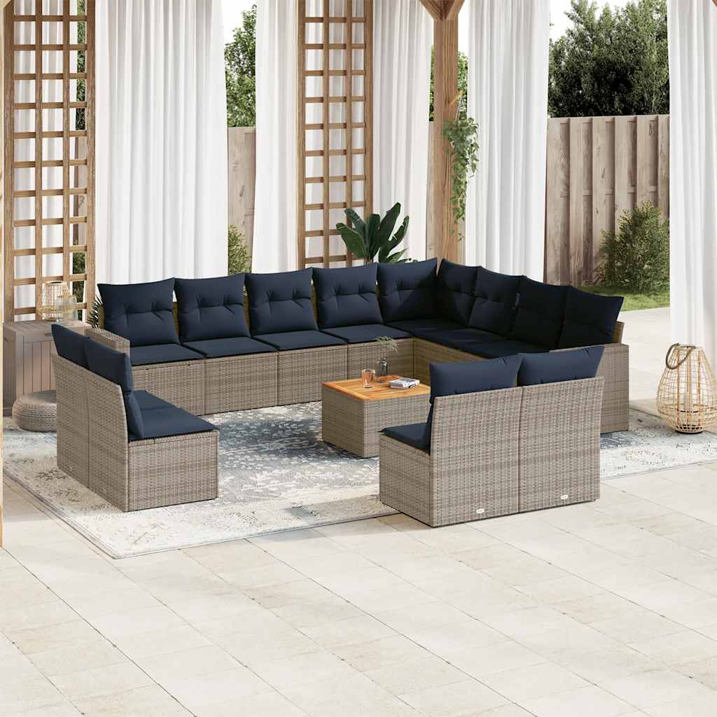 vidaXL 13-piece garden sofa set with wicker cushions, PE gray.