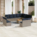 vidaXL 13-piece garden sofa set with wicker cushions, PE gray.