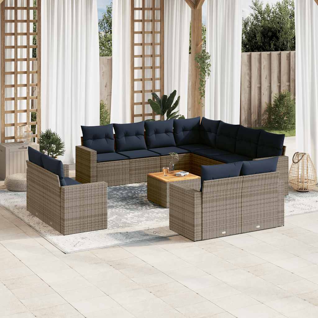 vidaXL 12-piece garden sofa set with wicker cushions, PE gray.