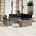 vidaXL 12-piece garden sofa set with wicker cushions, PE gray.