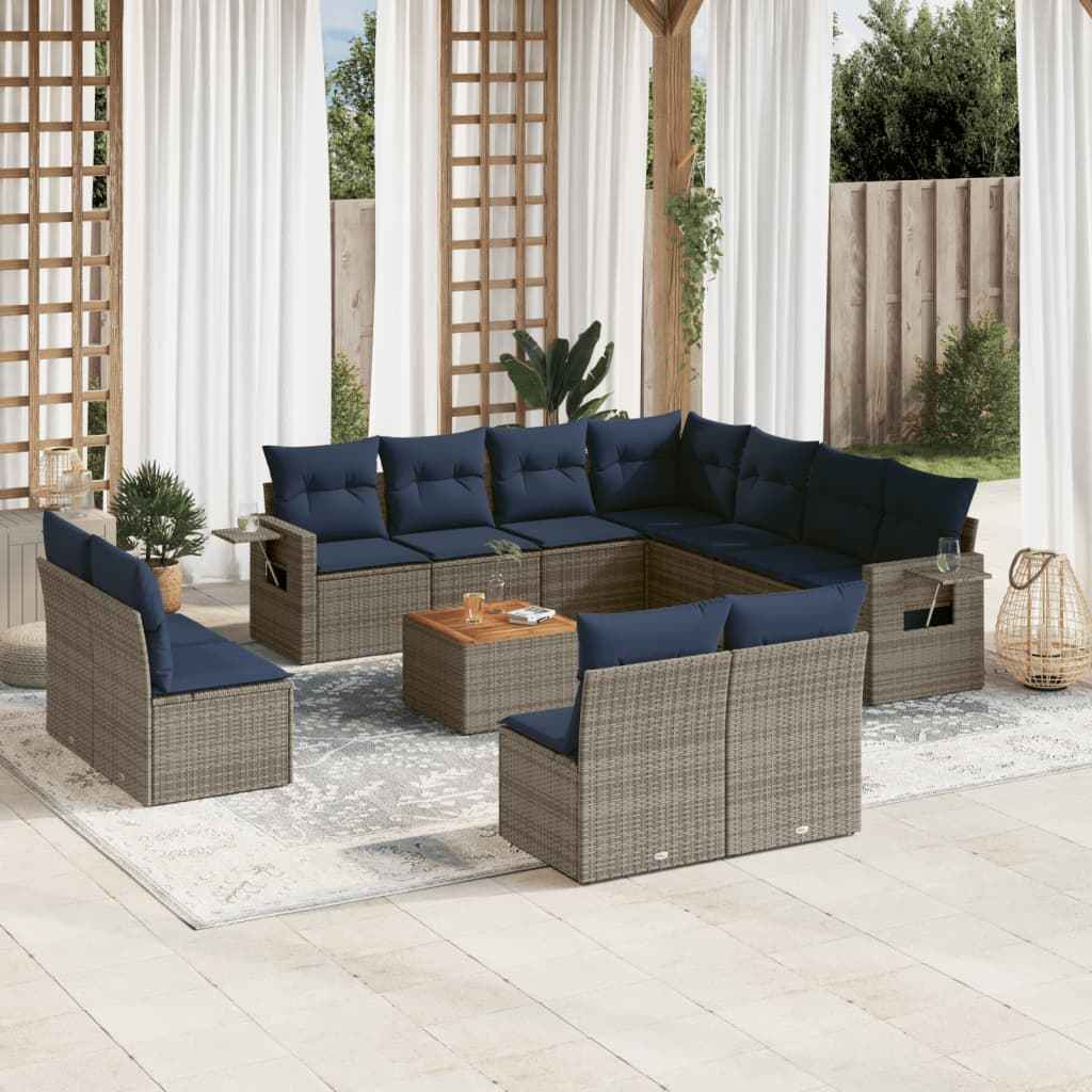 vidaXL 12-piece garden sofa set with wicker cushions, gray PE fabric.