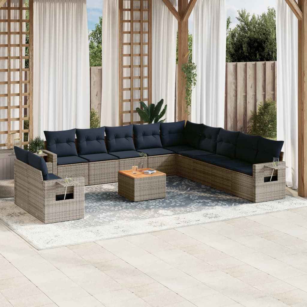 vidaXL 12 pcs conjunto sofás p/ jardim c/ almofadões vime PE cinzento