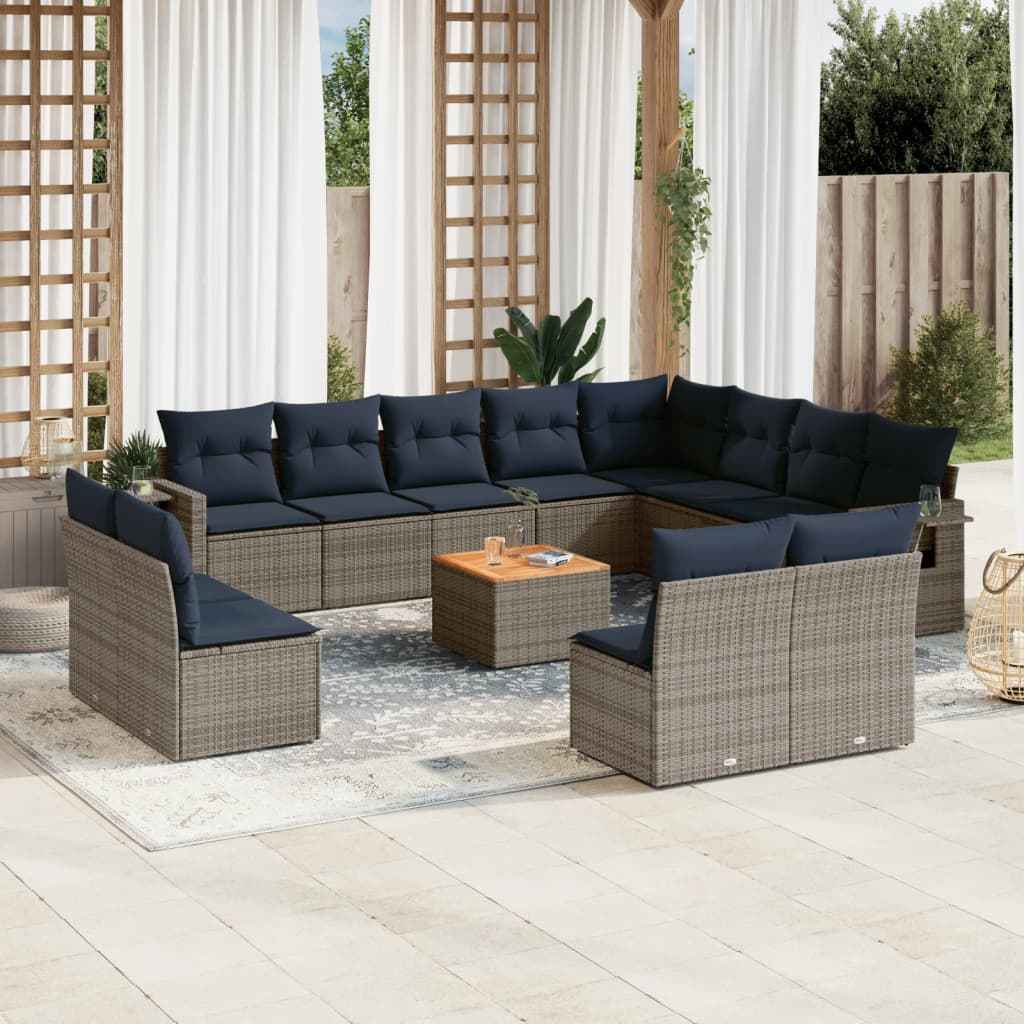 vidaXL 13-piece garden sofa set with wicker cushions, PE gray.