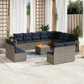 vidaXL 13-piece garden sofa set with wicker cushions, PE gray.