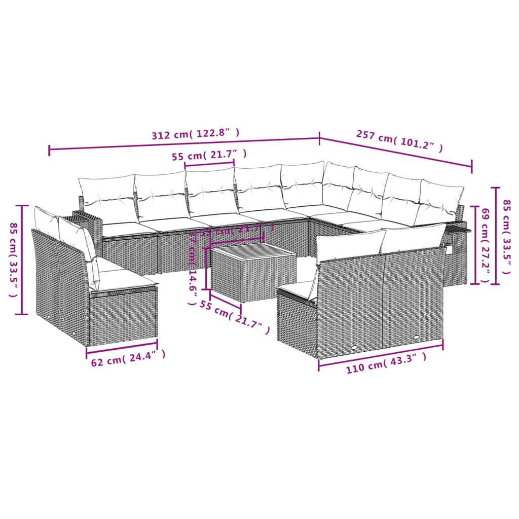 vidaXL 13-piece garden sofa set with wicker cushions, PE gray.