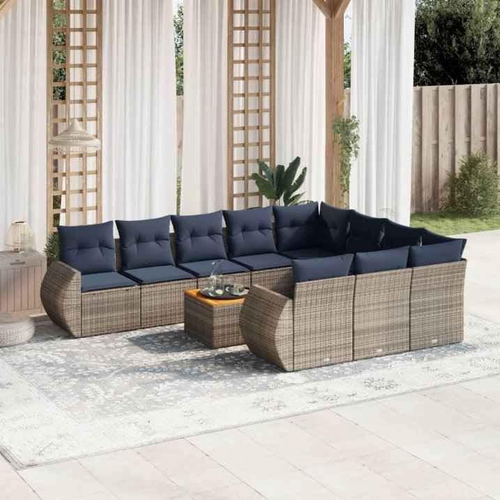 vidaXL 11 pcs conjunto sofás de jardim c/ almofadões vime PE cinzento
