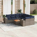 vidaXL 9 pcs conjunto sofás p/ jardim c/ almofadões vime PE cinzento