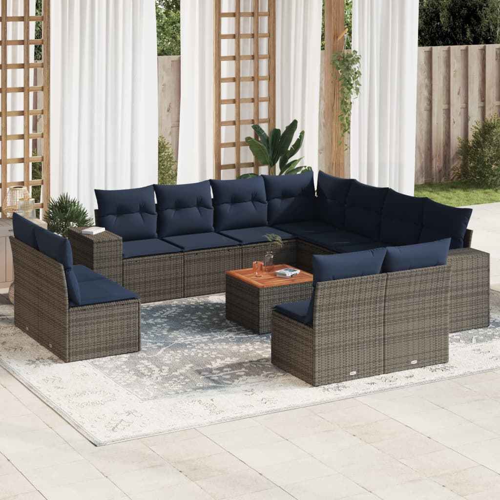 vidaXL 12-piece garden sofa set with wicker cushions, gray PE fabric.