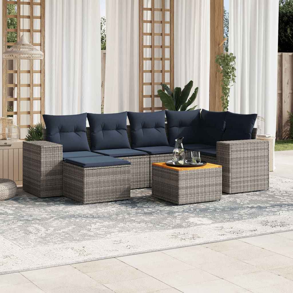 vidaXL 7-piece garden sofa set with wicker cushions, PE gray.