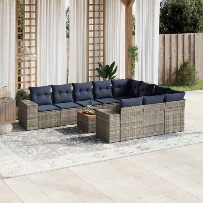 vidaXL 11-piece garden sofa set with cushions, gray PE wicker.