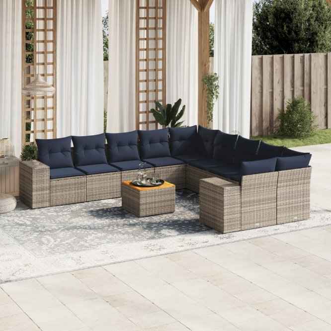 vidaXL 11-piece garden sofa set with cushions, gray PE wicker.