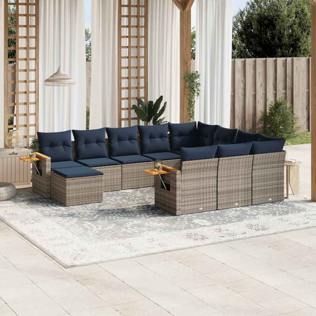 vidaXL 11 pcs conjunto sofás de jardim c/ almofadões vime PE cinzento