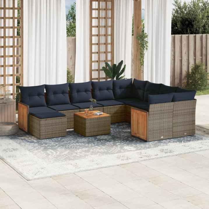 vidaXL 11 pcs conjunto sofás de jardim c/ almofadões vime PE cinzento