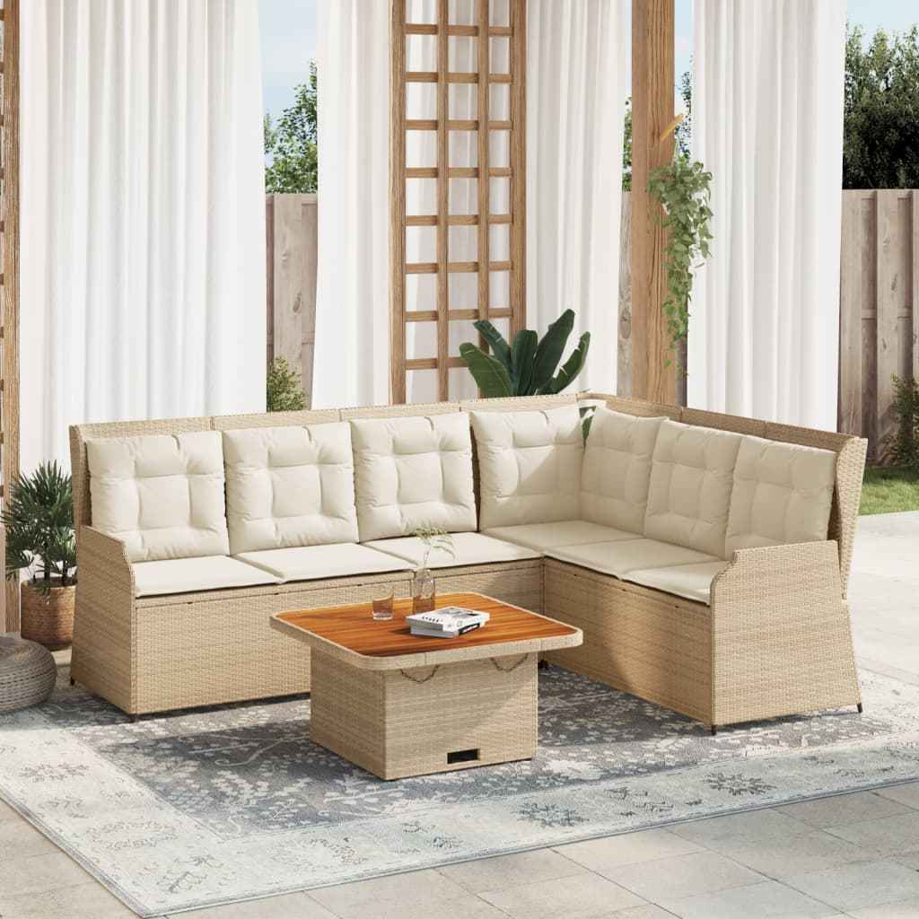 Conjunto de jardín vidaXL de 5 piezas con cojines de mimbre PE beige